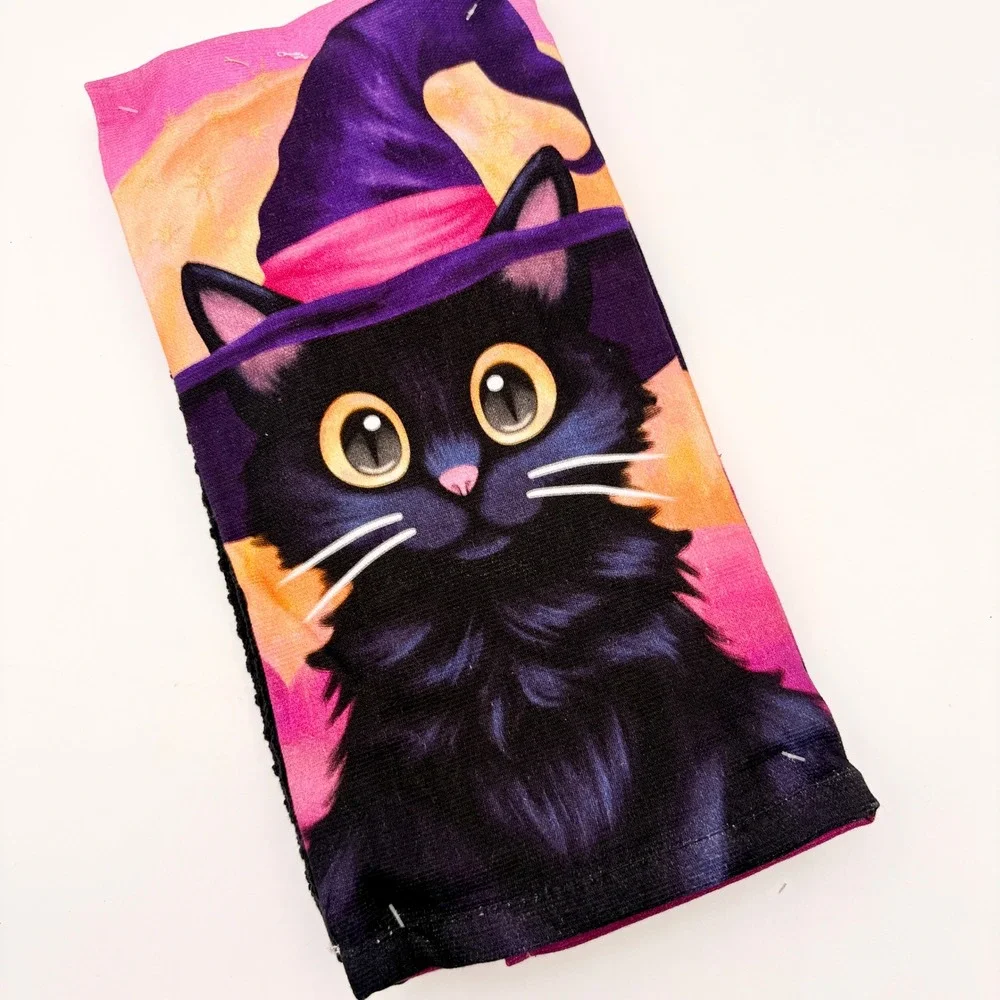 Cupcakes and Cashmere Halloween Black Cat Witch Hat Kitchen Towels Set of 3 NEW
